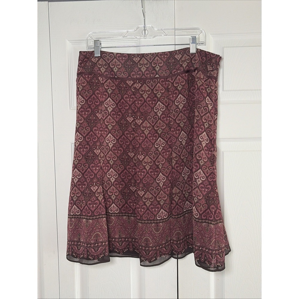 Ratio Liz Claiborne A-Line Skirt Womens Size 12 Burgundy Paisley Chiffon Career